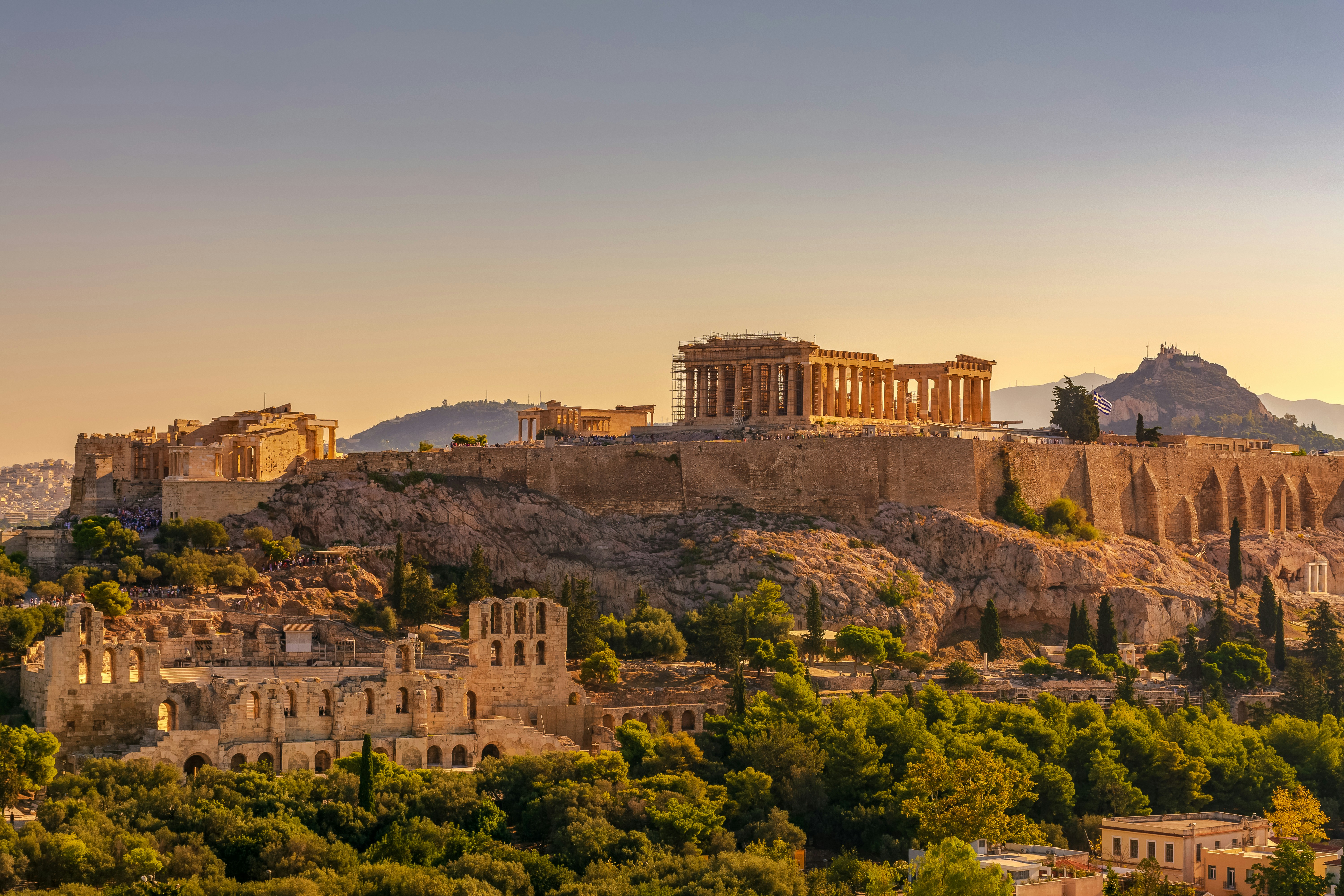 The Acropolis of Athens glowing at golden hour
